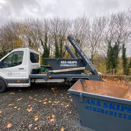 ASA Skips delivery truck with skip in Tameside - same day skip hire service